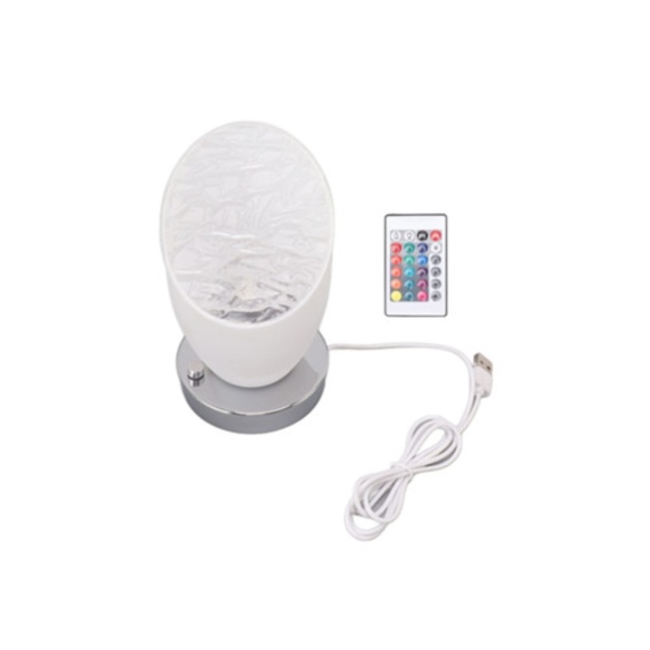 Veioza cu LED RGB, 16 nuclee, control tactil, efect de apa, alb