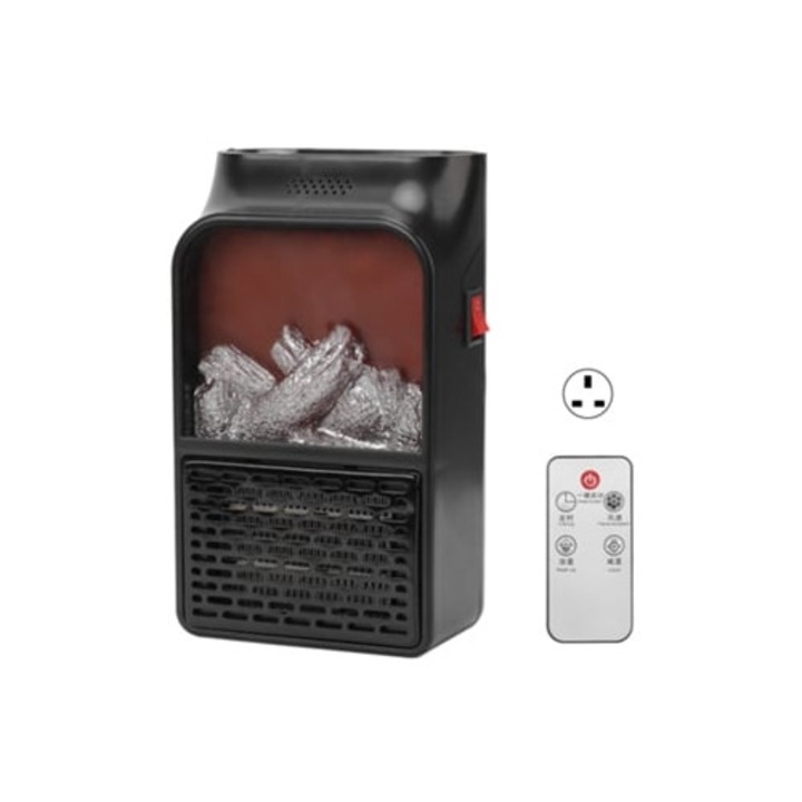 Hordozható elektromos hősugárzó 900W, ventilátorral és szimulált lánggal, kerámia