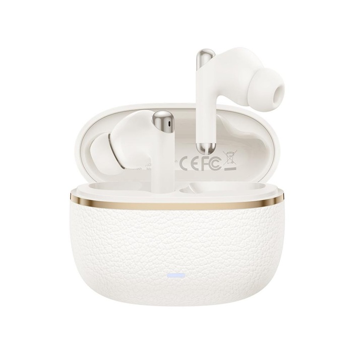 Casti wireless XO HF TWS, ENC, Dual mic, Leather, albe