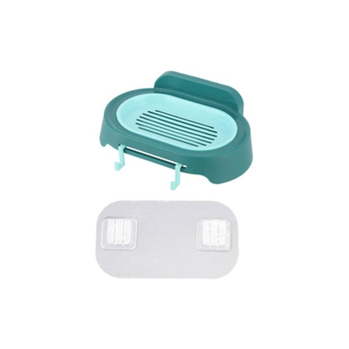 Suport pentru sapun montat pe perete cu ventuza cu 2 niveluri si carlig, verde