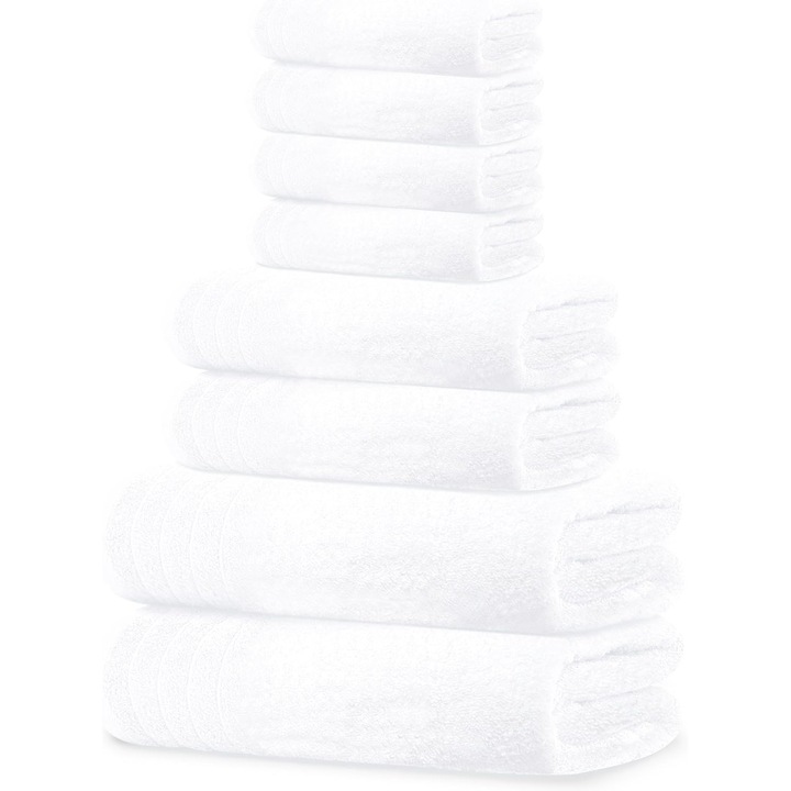 Set prosoape, 2 prosoape de baie extra-mari 76x152cm, 2 prosoape de maini 40x71cm, 4 prosoape de fata 33x33cm, bumbac, alb