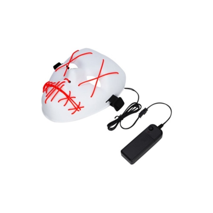 Ijesztő maszk LED fénnyel Halloweenre, piros