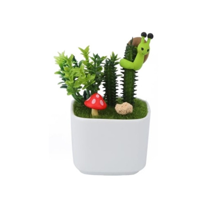 Planta artificiala in ghiveci ceramic, cactus artificial, verde, pentru decorare acasa si birou