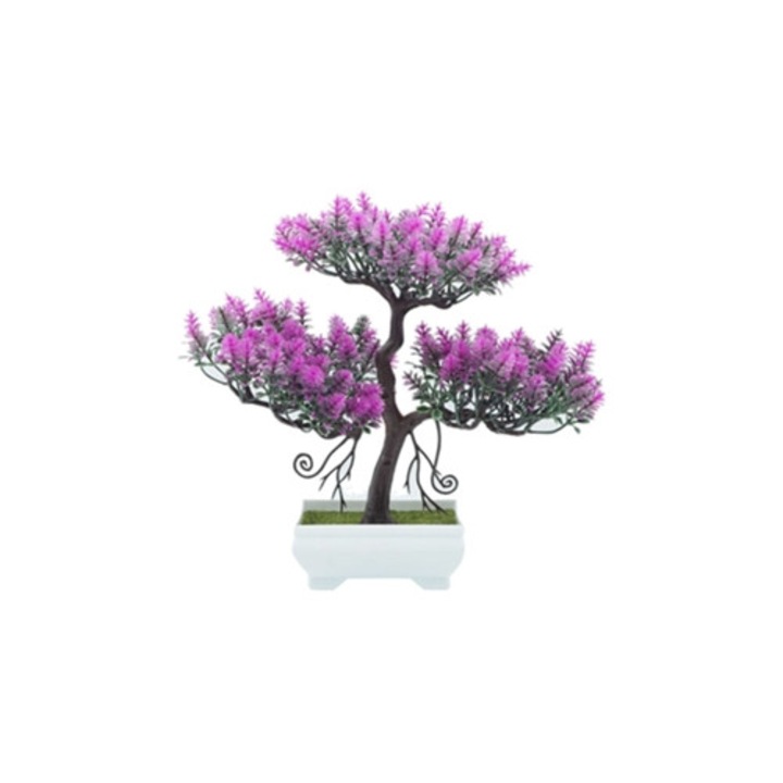 Planta artificiala Dragon Grass, ornament decorativ mini, rosu, in ghiveci