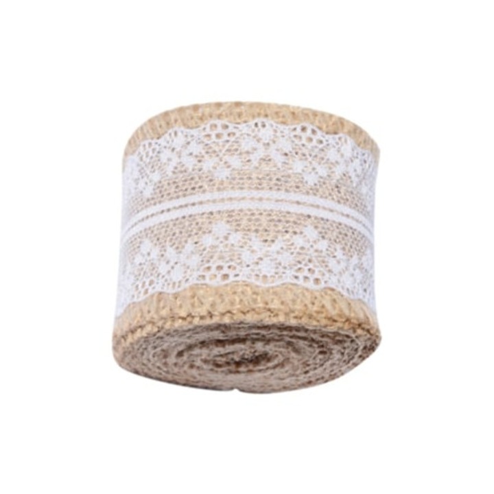 DIY térfogati dekorációs kézikönyv, 2 m juta csipke, vászon, szett