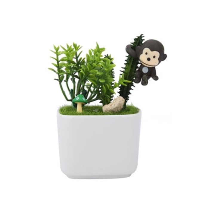 Cactus ceramic artificial in ghiveci, decorare pentru acasa si birou, negru, 30x15cm