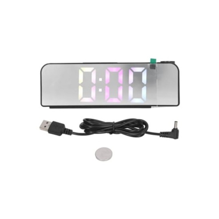LED dekoratív óra vetítéssel, nagy kijelzővel, ébresztővel, 12/24 órás, 3 fényerősségi szinttel
