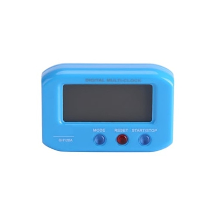 Ceas digital portabil cu display LCD, alarma, iluminare de fundal, functie snooze, albastru