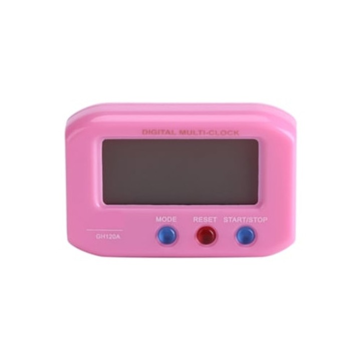 Ceas digital LCD portabil cu alarma, iluminare de fundal si functie snooze, roz