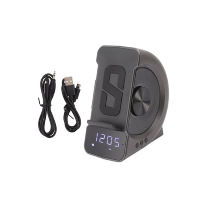 Radio cu ceas 3-in-1 cu difuzor Bluetooth si incarcare wireless de 10W pentru noptiera