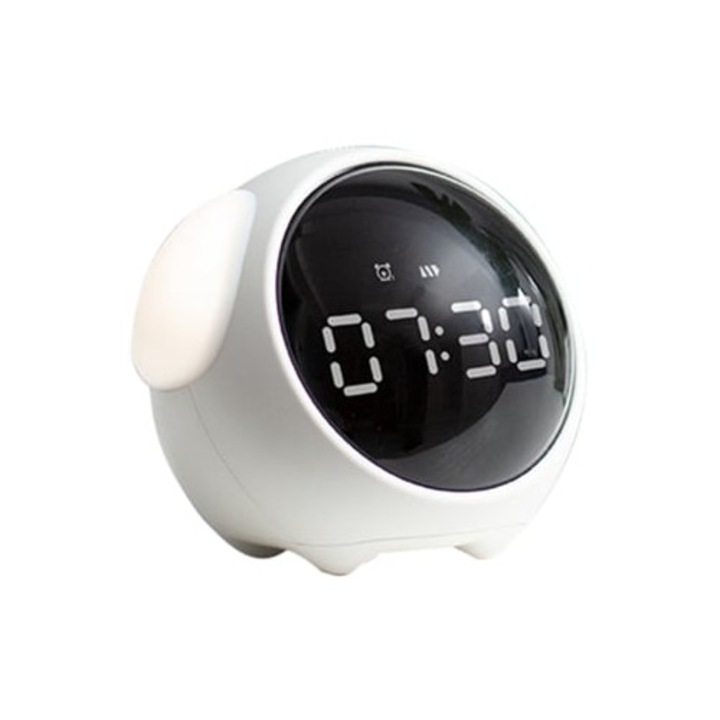 Ceas decorativ multifunctional LED digital cu lumina de noapte activata vocal, 20x15cm