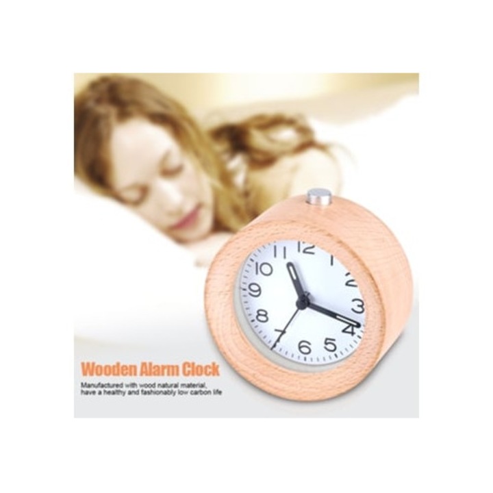 Kerek dekoratív fa óra szundi funkcióval és éjszakai fénnyel