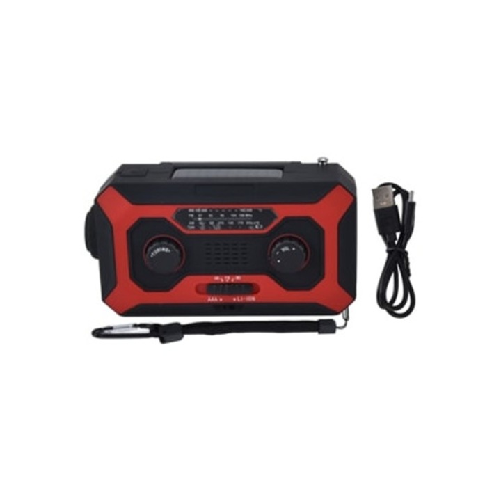Radio portabil de urgenta cu lumina, functie AM/FM, alimentare solara, pentru camping