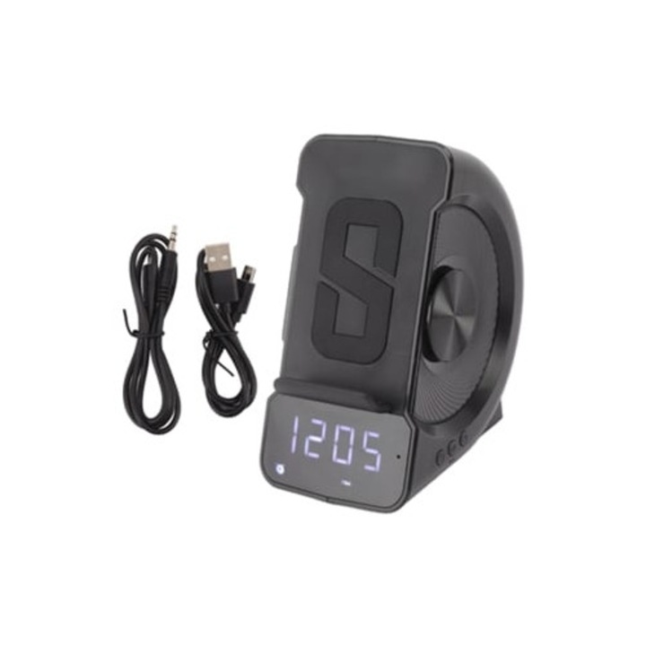 Radio-ceas 3-in-1 cu difuzor Bluetooth, ABS, incarcare wireless 10W, ceas de noptiera