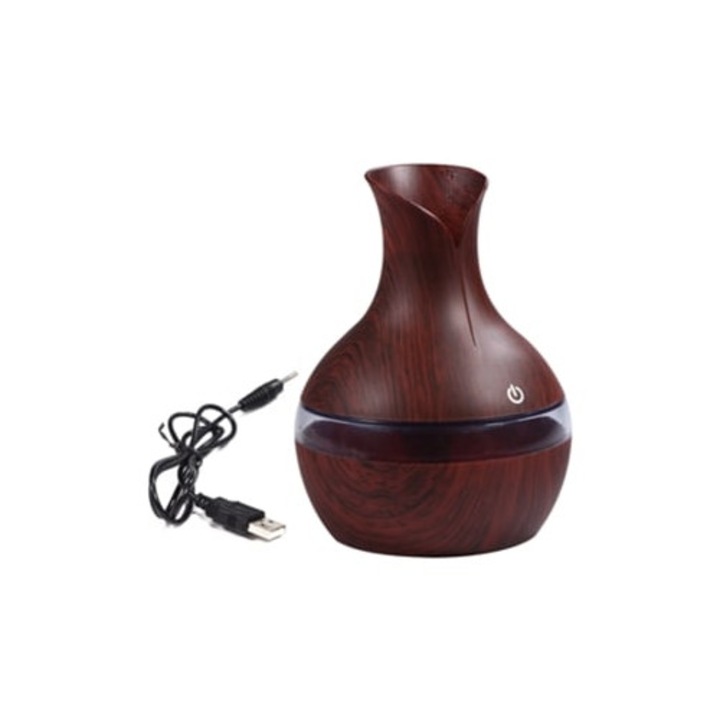 300 ml-es párásító LED-del, ultrahangos párásítás, aromás esszenciák, sötét fa, otthoni használatra