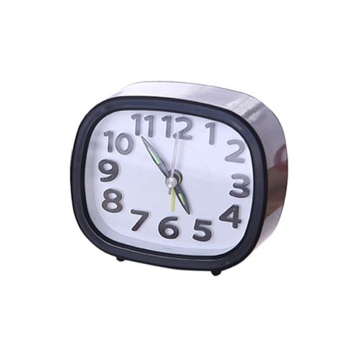 Egyszerű, csendes, fekete, négyzet alakú asztali óra