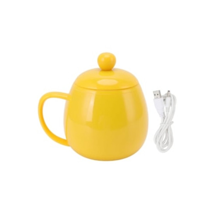 Cana termica electrica din otel inoxidabil 280ml, portabila, galbena