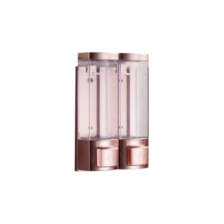 Fali kézi szappanadagoló, átlátszó, aranyozott, 2 kimenet, ABS