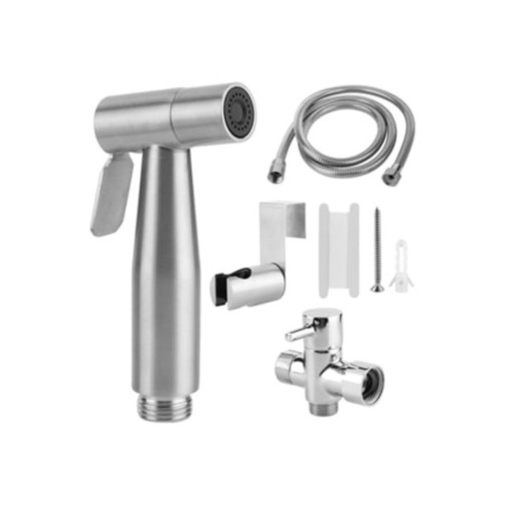 Set furtun bidet din otel inoxidabil, suport furtun, pentru toaleta