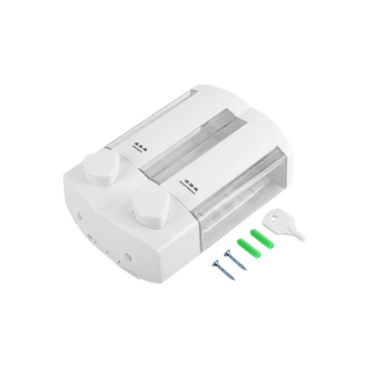 Műanyag szappanadagoló, dupla, fürdőszobai