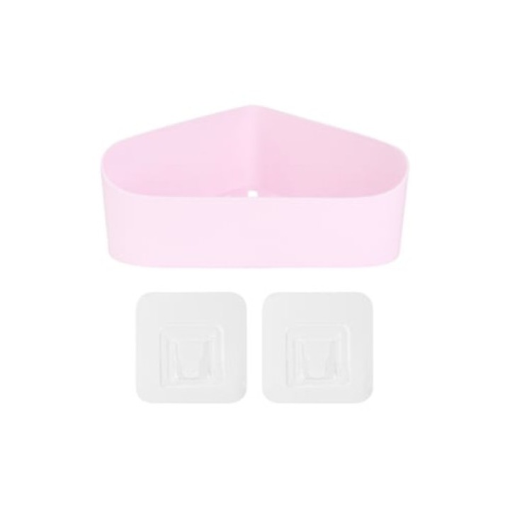 Raft de depozitare pentru baie, montat pe perete, coltar, plastic, roz