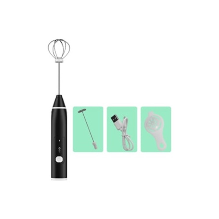 Преносим електрически миксер 3 скорости, USB, сепаратор за яйца, черен