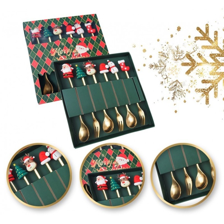 Комплект прибори за Коледа, 6 прибора, фигурки с магическа коледна тематика, JollyMag, LYZ6