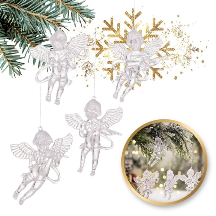 Set 4 figurine de Craciun, ingerasi pentru brad, 9x7 cm, JollyMag, KSN165