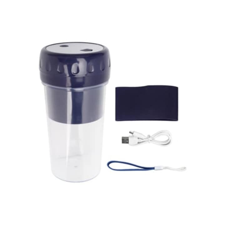 Storcator Portabil Electric Wireless 400ml, 150W, USB Reincarcabil, 6 Lame Inox, BPA-Free, Pentru Smoothie/Sucuri/Milkshake, Acasa/Birou/Sala/Calatorii, Negru