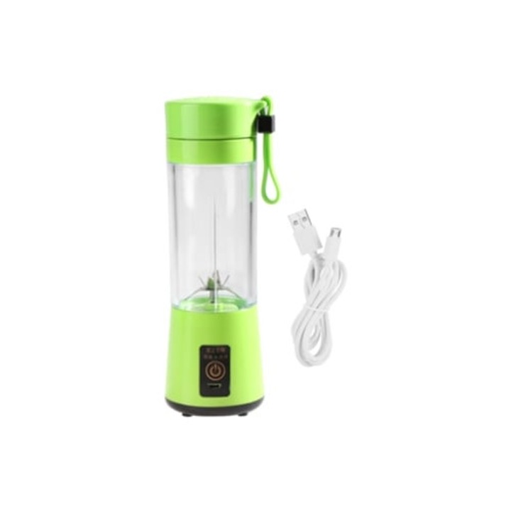 Blender portabil 400ml, cu cupa din sticla verde, reincarcabil prin USB
