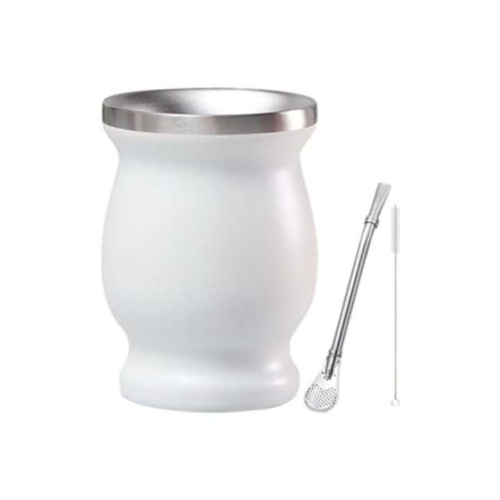 Termos din otel inoxidabil 304, 8oz, cu doua straturi, cu pai si perie