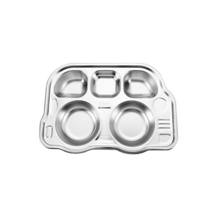 Tava servire din otel inoxidabil, design amuzant, tematica desen animat, antiderapanta, set pentru camera bebelusului