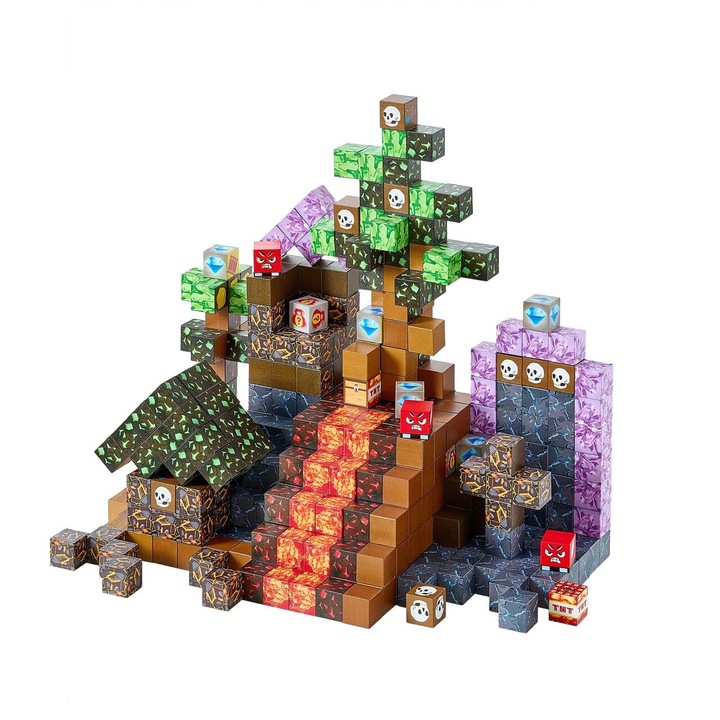 Set constructie Blocuri magnetice 150 buc, Castel Intunecat, structura 3D, Geanta depozitare