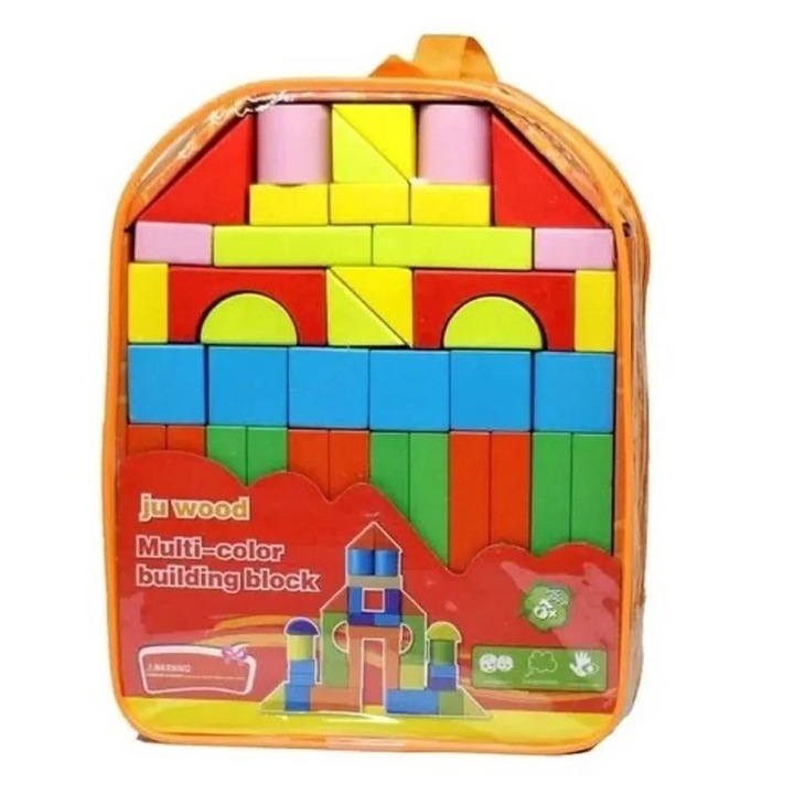 Set cuburi din lemn in rucsac, joc de constructie educativ