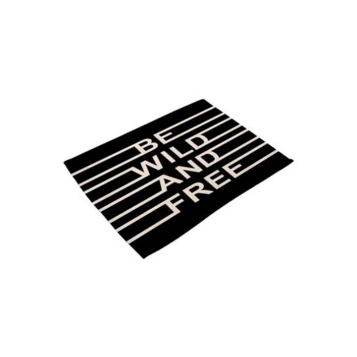 Pamut és vászon takaró, absztrakt geometriai fekete-fehér mintával, 70x100cm