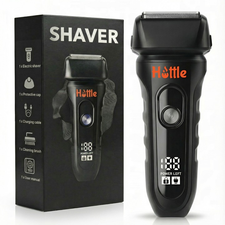 Aparat de Ras si Barbierit Electric, Profesional, HOTTLE®, Motor 9000 RPM, Shaver cu 3 Lame Flotante, Type-C, Afisaj LCD, Autonomie 90 Min, Aparat Ras cu Utilizare Umed si Uscat, Wet & Dry, IPX7, Shaver Electric, Cap Magnetic, Aparat Ras Negru