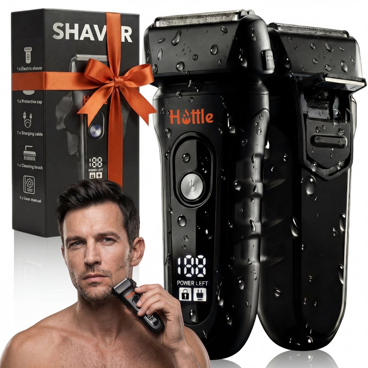 Aparat de Ras si Barbierit Electric, Profesional, HOTTLE®, Motor 9000 RPM, Shaver cu 3 Lame Flotante, Type-C, Afisaj LCD, Autonomie 90 Min, Aparat Ras cu Utilizare Umed si Uscat, Wet & Dry, IPX7, Shaver Electric, Cap Magnetic, Aparat Ras Negru