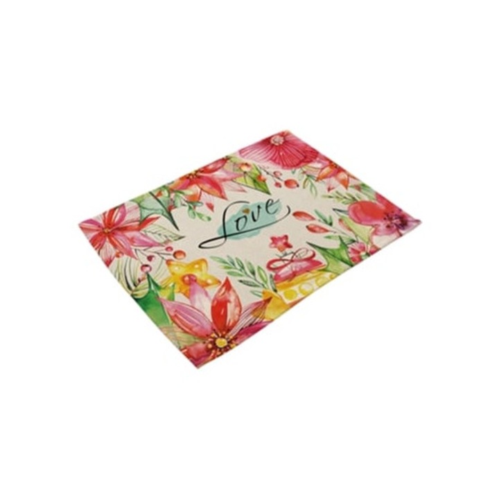 Servet cu imprimeu flori si pasari, set 4 bucati, izolat termic, non-aderent