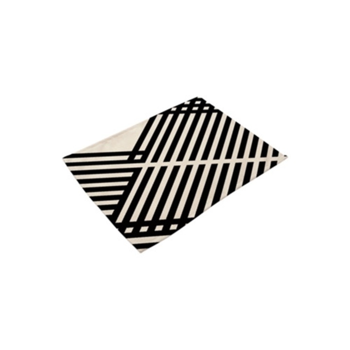 Pamut és vászon takaró, absztrakt geometrikus fekete-fehér mintával, 100x150cm