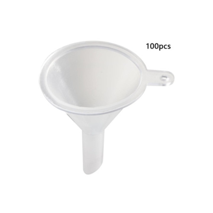 Tölcsér, 100 db-os készlet, folyadéktöltő tölcsér PP anyagból műanyag dugóval
