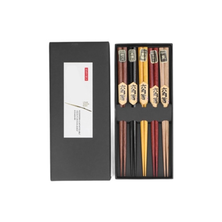 Természetes fa evőpálcika készlet, 5 különböző szín, csúszásgátló kialakítás, újrafelhasználható