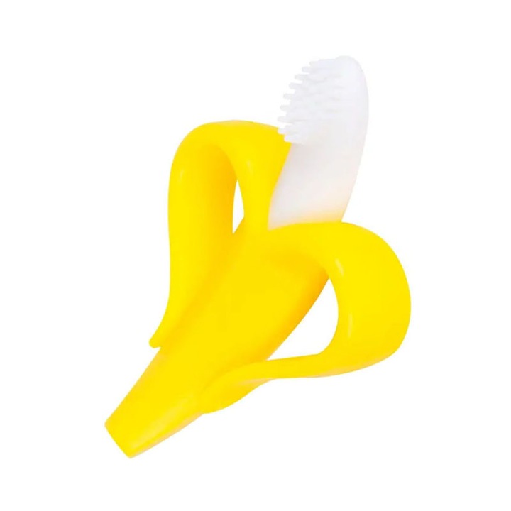 Играчка за никнене на зъби с четка за почистване за бебета 3+ месеца, хранителен силикон без BPA - Dodoli Banana