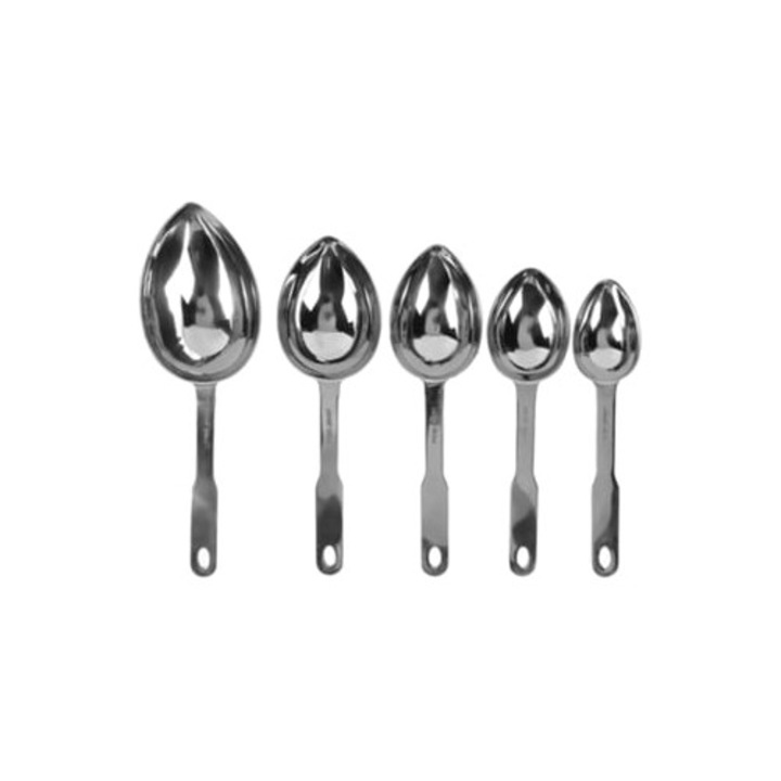 5 darabos rozsdamentes acél leveseskanál készlet hosszú nyéllel, ergonomikus kialakítás, fényes felület