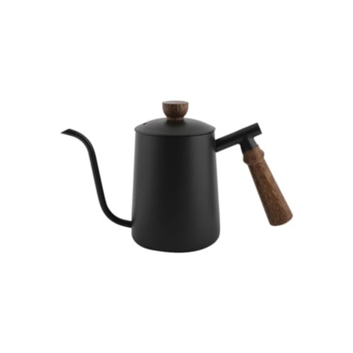 Ibric din inox 600ml cu cioc de lebada si maner din lemn, cu filtru de cafea