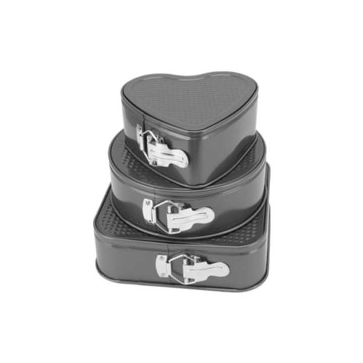 3 darabos szénacél sütőtepsi készlet, kerek, szív és négyzet alakú, dupla tapadásmentes bevonattal