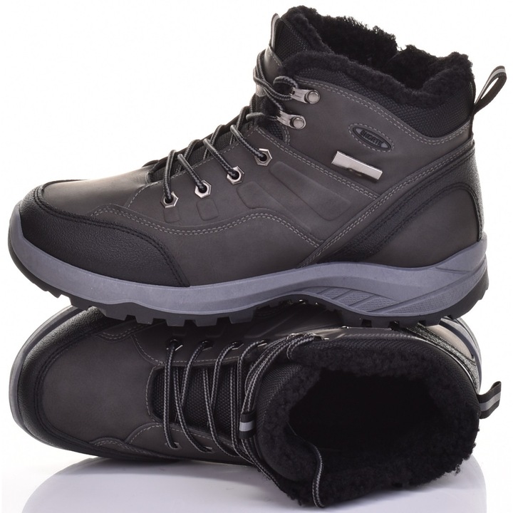 Мъжки боти Martinus, зимни, екологична кожа, подплатени, сиви, 45 EU