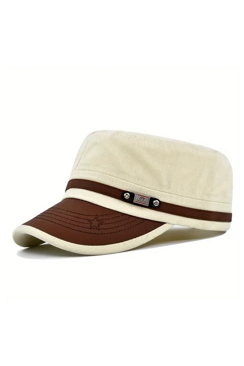 Sapca de barbati, cozoroc curbat, prindere reglabila, margine de contrast, model cu steluta, tematica army star, marime universala, bej, EFAYN
