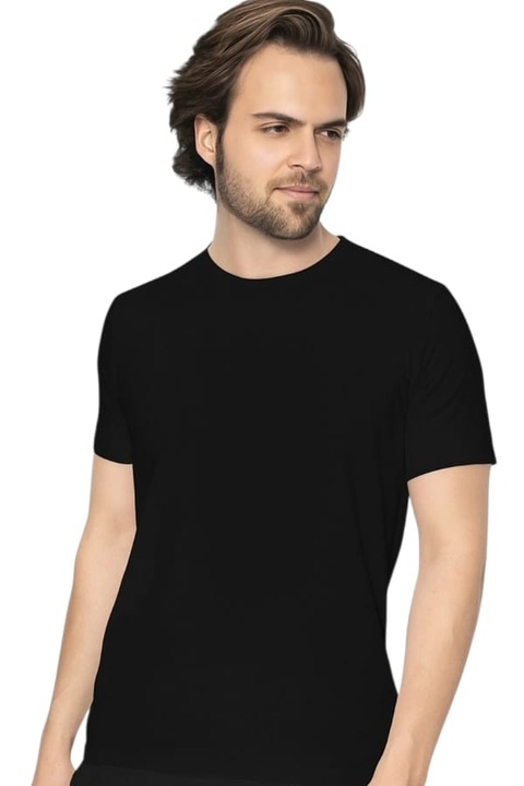 Set 2 bucati, Tricou pentru barbati, simplu, bumbac cu lycra, Negru, Negru