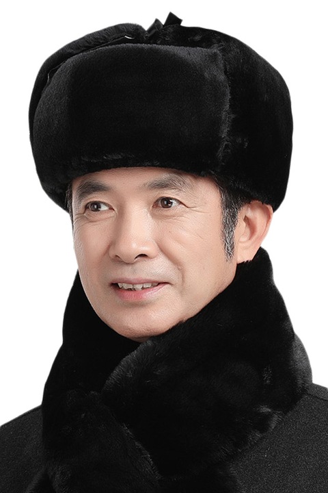 Caciula de barbati, prindere in doua moduri, model calduros cu urechi, tematica winter time, marime universala, neagra, EFAYN