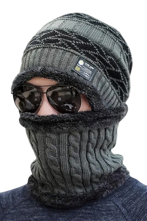 Set doua piese, caciula de barbati si fular asortat, model elegant si calduros, tematica special day, marime universala, gri, EFAYN